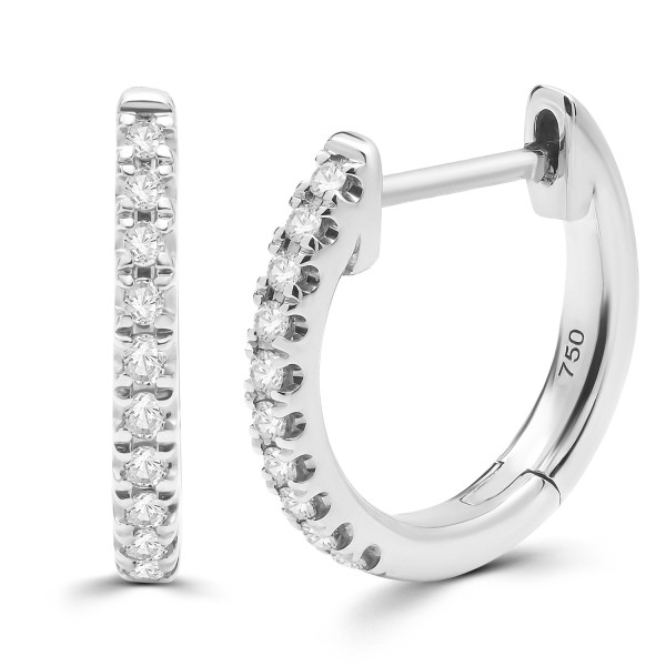 0,10 Karat Diamant Creolen, Weißgold 750 / 18 Karat, Außendurchmesser 11.7 mm, Breite 1.6 mm, Gewicht ca. 1.9 g.