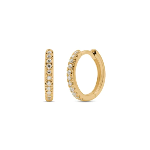 0,13 Karat Diamant Creolen, Gelbgold 750 / 18 Karat, Außendurchmesser 11 mm, Breite 1.7 mm, Gewicht ca. 1.6 g.