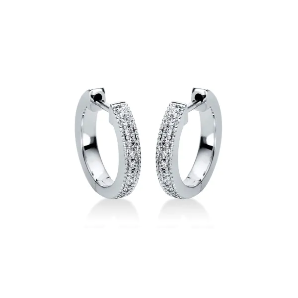 0,15 Karat Diamant Creolen, Weißgold 750 / 18 Karat, Außendurchmesser 11 mm, Breite 1.7 mm, Gewicht ca. 3.1 g.