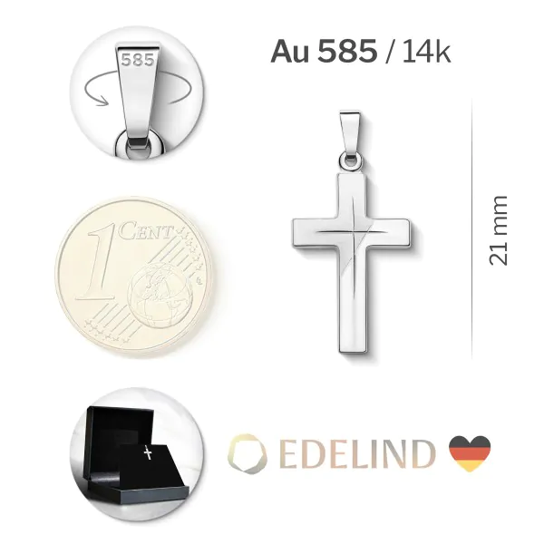 Anhänger Kreuz gesandelt/glanz/diam. , Weißgold 585 / 14K, Höhe 21 mm, Gewicht ca. 0,85 g
