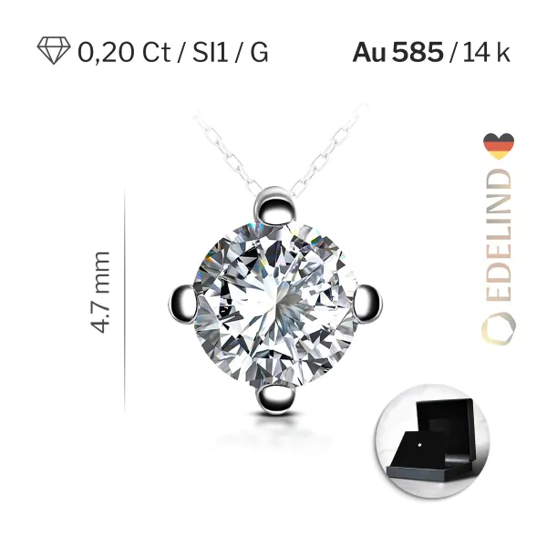 0,2 Karat Diamant Anhänger 4-er Krappe, Weißgold 585 / 14K, Höhe 6.4 mm, Breite 4.7 mm, Gewicht ca. 0.18 g