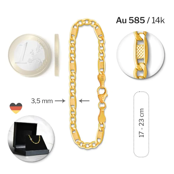 Armband als Fantasiekette in Gelbgold 585 / 14K, 20 cm lang, 3,5 mm breit, Gewicht ca. 2.4 g.