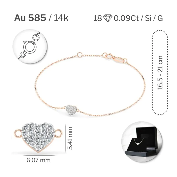 Goldarmband als Ankerkette mit 0,09 Karat Diamanten, Rotgold 585 / 14 Karat, 20 cm lang, Gewicht ca. 0,9 g.