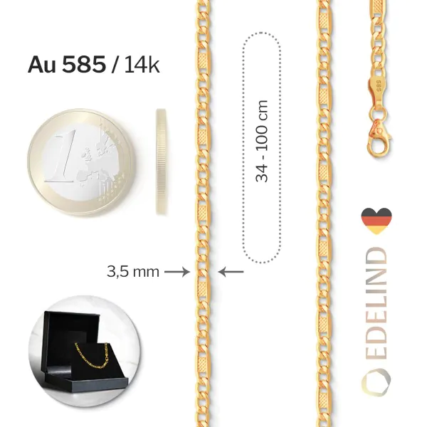 Goldkette als Fantasiekette in Gelbgold 585 / 14K, 65 cm lang, 3,5 mm Breit, Gewicht ca. 5.9 g
