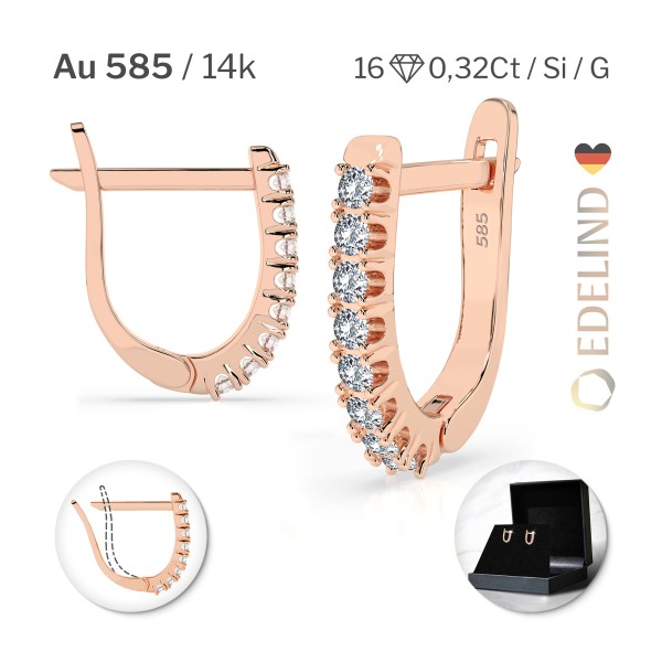 0,32 Karat Diamant Creolen, Rotgold 585 / 14 Karat, Gewicht ca. 1.7 g.