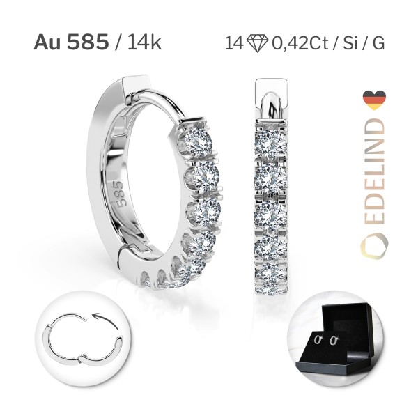 0,42 Karat Diamant Creolen, Weißgold 585 / 14 Karat, Gewicht ca. 2.1 g.