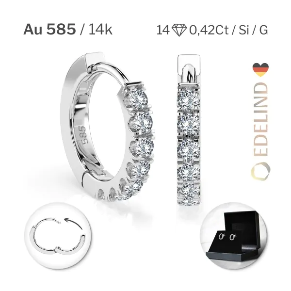 0,42 Karat Diamant Creolen, Weißgold 585 / 14 Karat, Gewicht ca. 2.1 g.