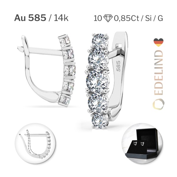 0,85 Karat Diamant Creolen, Weißgold 585 / 14 Karat, Gewicht ca. 2.1 g.