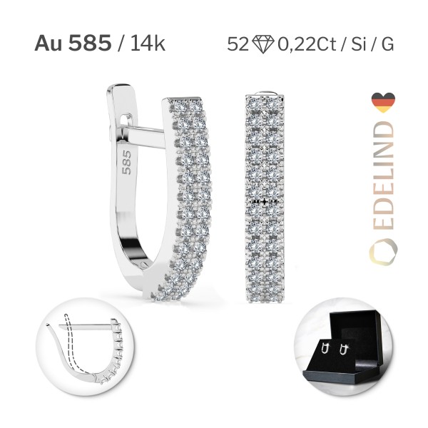 0,22 Karat Diamant Creolen, Weißgold 585 / 14 Karat, Gewicht ca. 2.5 g.