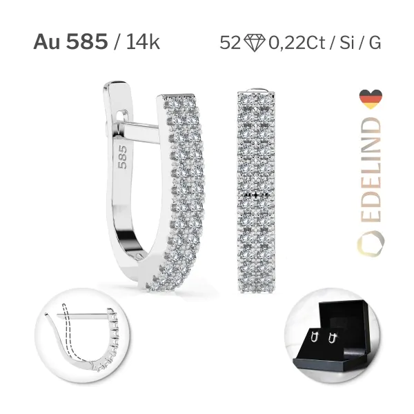 0,22 Karat Diamant Creolen, Weißgold 585 / 14 Karat, Gewicht ca. 2.5 g.