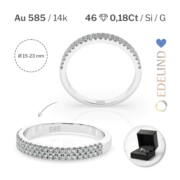 0,18 Karat Diamant Verlobungsring mit 46 Diamanten, Weißgold 585 / 14K, Weite 54 mm, Gewicht ca. 1.7 g.