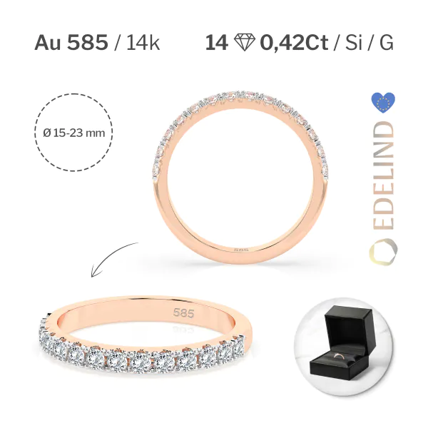 0,42 Karat Diamant Memoire Ring mit 14 Diamanten, Rotgold 585 / 14K, Weite 69 mm, Gewicht ca. 