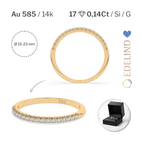 0,14 Karat Diamant Memoire Ring mit 17 Diamanten, Gelbgold 585 / 14K, Weite 66 mm, Gewicht ca.