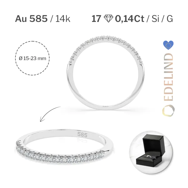 0,14 Karat Diamant Memoire Ring mit 17 Diamanten, Weißgold 585 / 14K, Weite 54 mm, Gewicht ca.