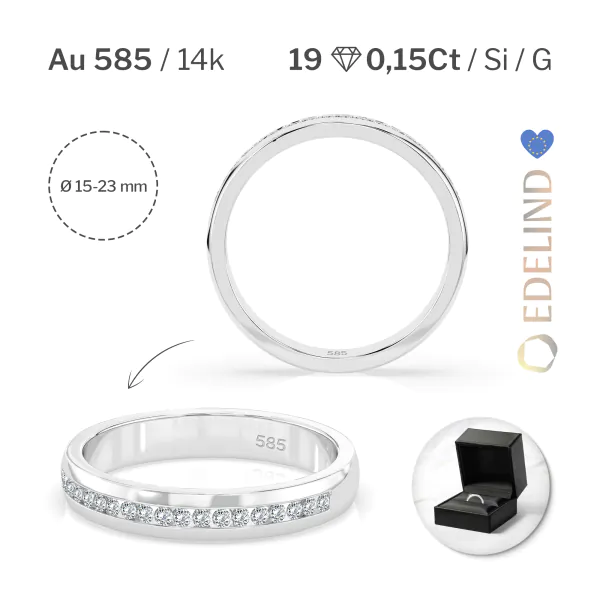 0,15 Karat Diamant Verlobungsring mit 19 Diamanten, Weißgold 585 / 14K, Weite 49 mm, Gewicht ca. 2.8 g.