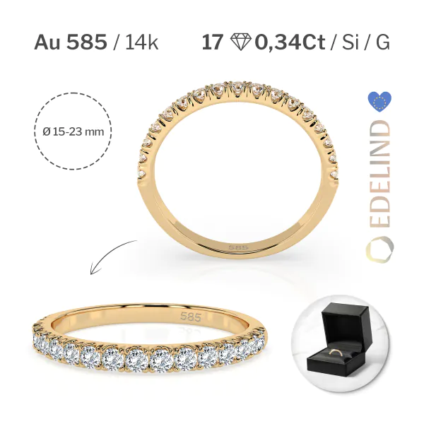 0,34 Karat Diamant Memoire Ring mit 17 Diamanten, Gelbgold 585 / 14K, Weite 49 mm, Gewicht ca. 