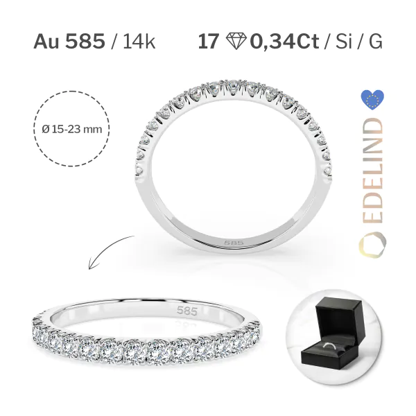 0,34 Karat Diamant Memoire Ring mit 17 Diamanten, Weißgold 585 / 14K, Weite 54 mm, Gewicht ca.
