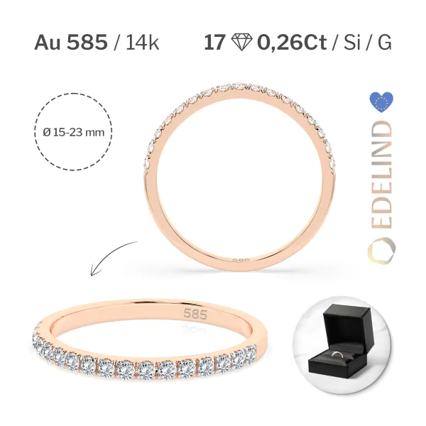 0,26 Karat Diamant Memoire Ring mit 17 Diamanten, Rotgold 585 / 14K, Weite 49 mm, Gewicht ca. 