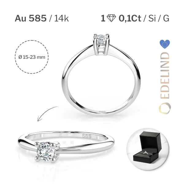 0,10 Karat Diamant Verlobungsring mit 1 Diamanten, Weißgold 585 / 14K, Weite 64 mm, Gewicht ca. 1.7 g.