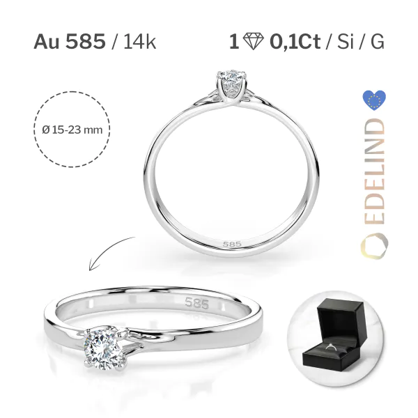 0,1 Karat Diamant Verlobungsring, Weißgold 585 / 14K, Weite 64 mm, Gewicht ca. 1.3 g.