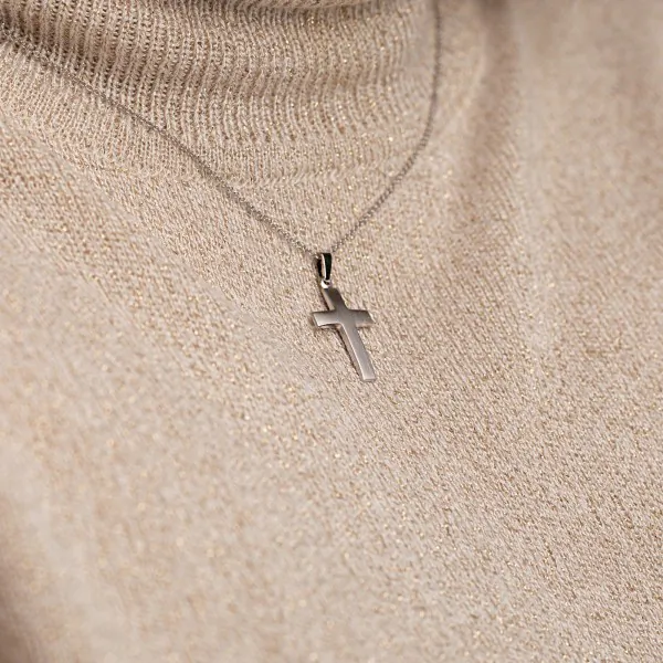 Anhänger Kreuz seidenmatt , Weißgold 333 / 8K, Höhe 21 mm, Gewicht ca. 0,75 g