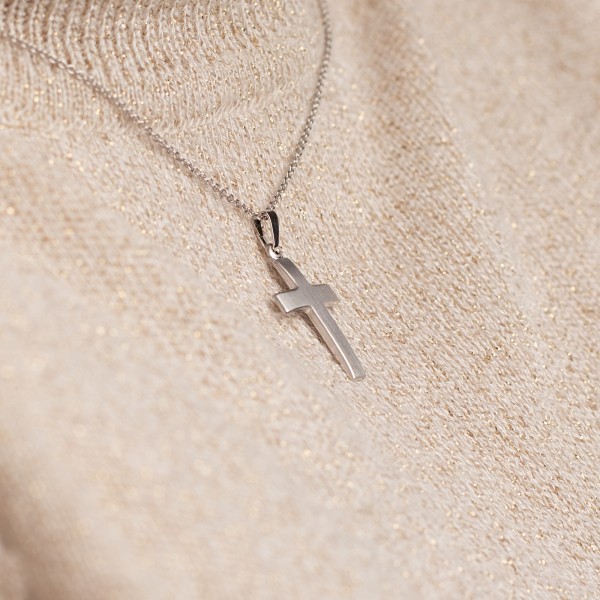 Anhänger Kreuz seidenmatt , Weißgold 333 / 8K, Höhe 21 mm, Gewicht ca. 0,75 g
