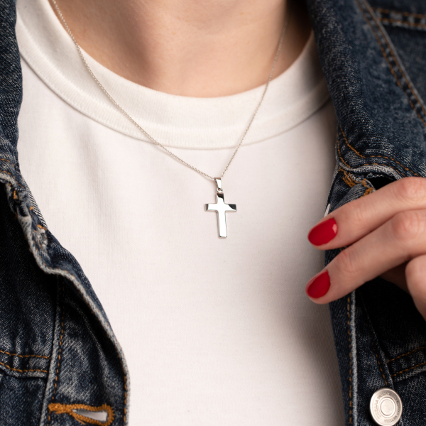 Anhänger Kreuz glanz , Weißgold 585 / 14K, Höhe 21 mm, Gewicht ca. 0,9 g
