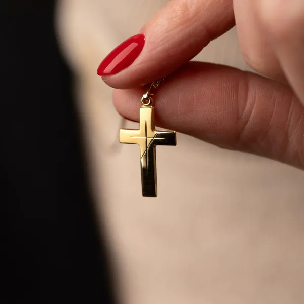 Anhänger Kreuz gesandelt/glanz/diam. , Gelbgold 585 / 14K, Höhe 21 mm, Gewicht ca. 0,83 g