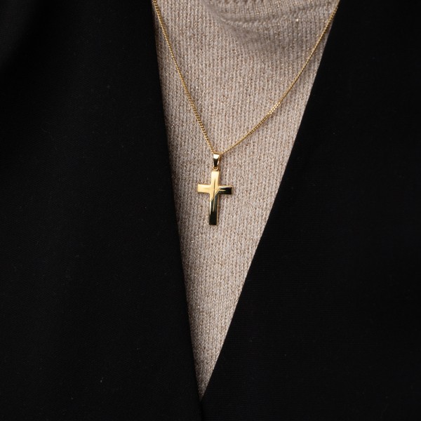 Anhänger Kreuz gesandelt/glanz/diam. , Gelbgold 585 / 14K, Höhe 21 mm, Gewicht ca. 0,83 g