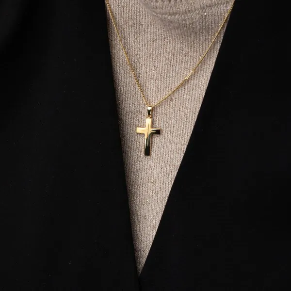 Anhänger Kreuz gesandelt/glanz/diam. , Gelbgold 585 / 14K, Höhe 21 mm, Gewicht ca. 0,83 g
