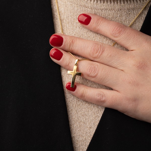 Anhänger Kreuz gesandelt/glanz/diam. , Gelbgold 585 / 14K, Höhe 21 mm, Gewicht ca. 0,83 g