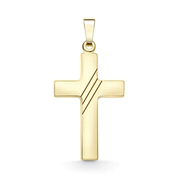 Anhänger Kreuz gesandelt/glanz/diam. , Gelbgold 585 / 14K, Höhe 21 mm, Gewicht ca. 0,89 g