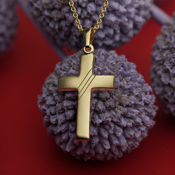 Anhänger Kreuz gesandelt/glanz/diam. Gelbgold 21 mm