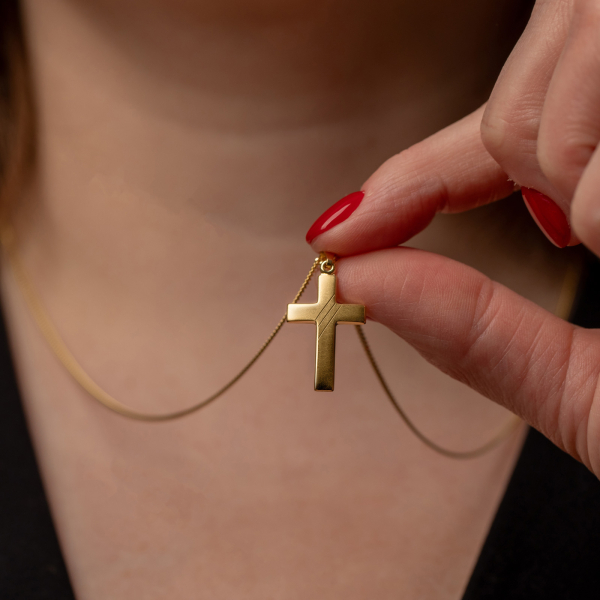 Anhänger Kreuz gesandelt/glanz/diam. Gelbgold 21 mm