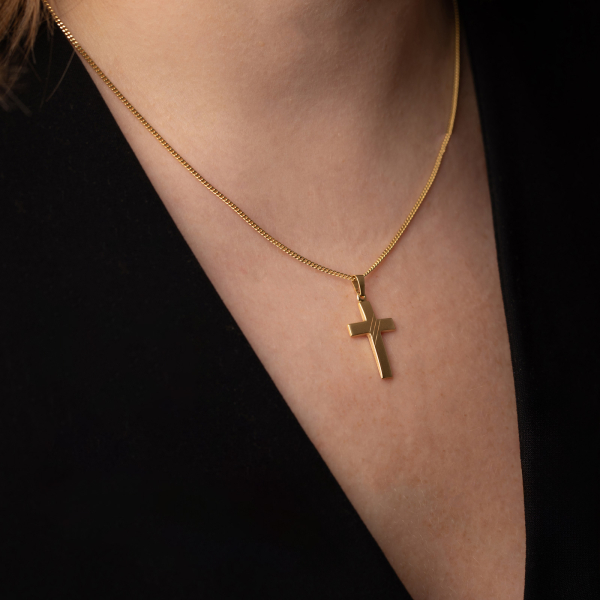 Anhänger Kreuz gesandelt/glanz/diam. Gelbgold 21 mm