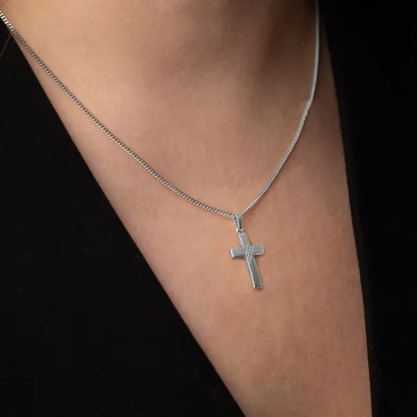 Anhänger Kreuz gesandelt/glanz/diam. , Weißgold 333 / 8K, Höhe 18 mm, Gewicht ca. 0,58 g