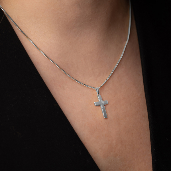 Anhänger Kreuz gesandelt/glanz/diam. Weißgold 18 mm