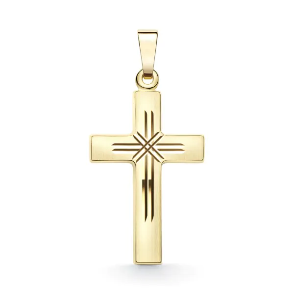 Anhänger Kreuz seidenmatt/diamantiert , Gelbgold 585 / 14K, Höhe 21 mm, Gewicht ca. 0,85 g