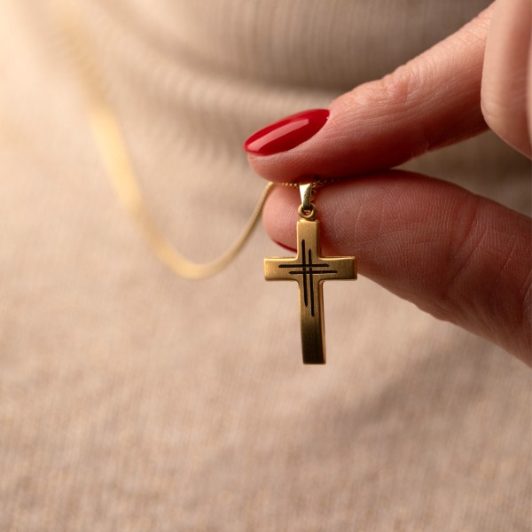 Anhänger Kreuz seidenmatt/diamantiert , Gelbgold 333 / 8K, Höhe 21 mm, Gewicht ca. 0,68 g