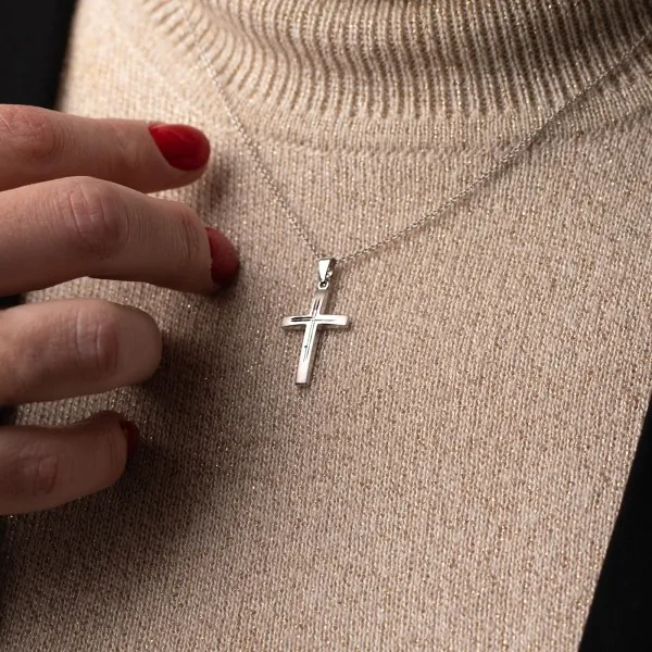 Anhänger Kreuz seidenmatt/diamantiert, Weißgold 333 / 8K, Höhe 21.0 mm, Gewicht ca. 0.67 g