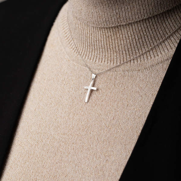 Anhänger Kreuz seidenmatt/diamantiert, Weißgold 333 / 8K, Höhe 21.0 mm, Gewicht ca. 0.67 g