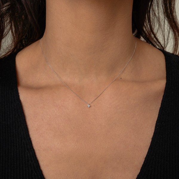 0,15 Karat Diamant Anhänger 4-er Krappe, Weißgold 585 / 14K, Höhe 5.9 mm, Breite 4.4 mm, Gewicht ca. 0.15 g