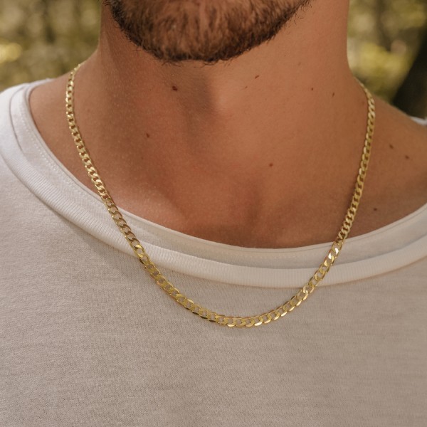 Goldkette als Panzerkette facettiert in Gelbgold 750 / 18K, 50 cm lang, 5 mm breit, Gewicht ca. 17.6 g.