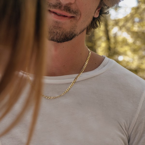 Goldkette als Panzerkette facettiert in Gelbgold 750 / 18K, 50 cm lang, 5 mm breit, Gewicht ca. 17.6 g.