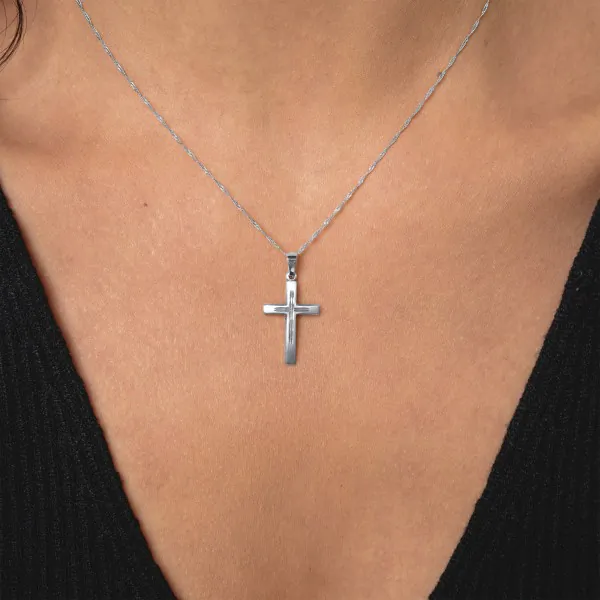 Anhänger Kreuz seidenmatt, Weißgold 585 / 14K, Höhe 21.0 mm, Breite 14.0 mm, Gewicht ca. 0.71 g