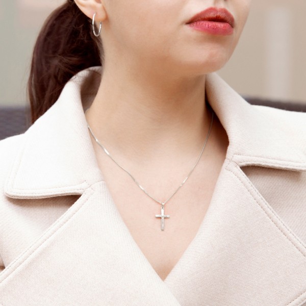 Anhänger Kreuz seidenmatt, Weißgold 585 / 14K, Höhe 21.0 mm, Breite 14.0 mm, Gewicht ca. 0.71 g