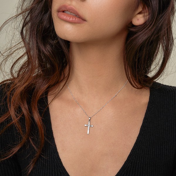 Anhänger Kreuz seidenmatt, Weißgold 585 / 14K, Höhe 21.0 mm, Breite 14.0 mm, Gewicht ca. 0.71 g