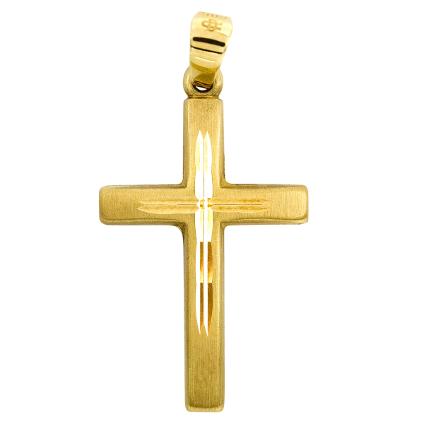 Anhänger Kreuz seidenmatt Gelbgold in 28.5 mm