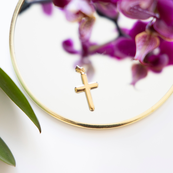 Anhänger Kreuz glanz , Gelbgold 585 / 14K, Höhe 20 mm, Gewicht ca. 0,97 g