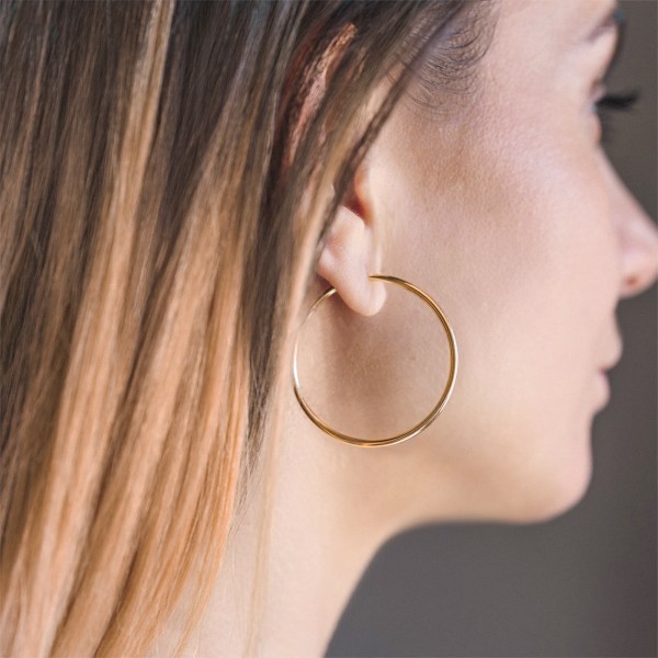 Ohrringe, Creolen, Gelbgold 750 / 18K, Außendurchmesser 40 mm, Breite 2.5 mm, Gewicht ca. 2.9 g